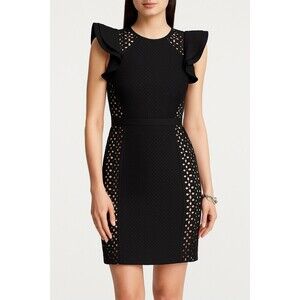 BCBGMAXAZRIA Desirae Black Eyelet Lace Ruffle Sleeve Cocktail Dress Size 2 NWT